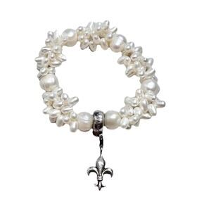 Thomas Sabo Sterling Silver 925 Freshwater Pearl Charm Bracelet Fleur De Lis